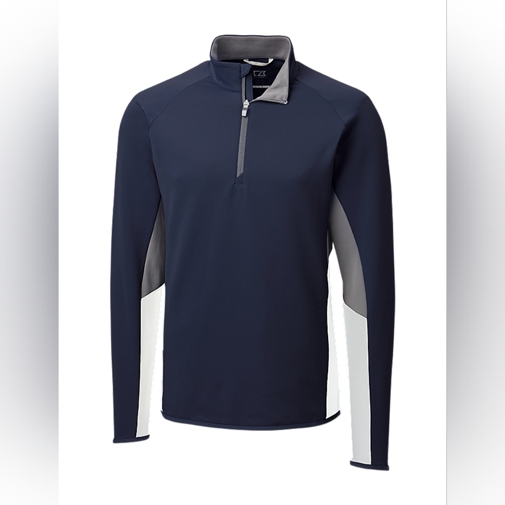 NWT - Cutter & Buck Navy and Gray Traverse Color Block Half Zip Men's Small